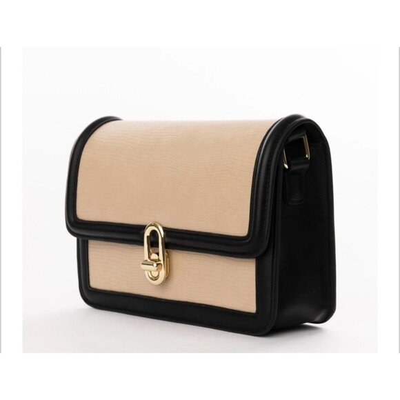 Jules Kae Handbags - Jules Kae Beige & Black Faux Leather Crossbody Bag With Gold Hardware